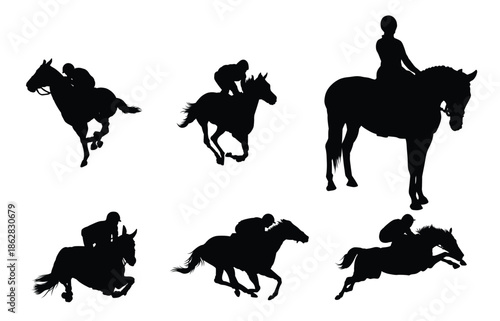  set of jockey horse silhouette sport vector design