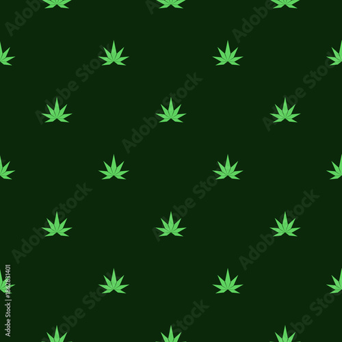 Seamless pattern with realistic cannabis leaf isolated on color background