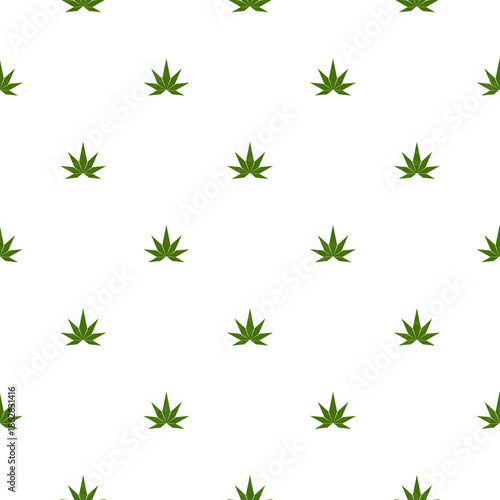 Seamless pattern with realistic cannabis leaf isolated on white background