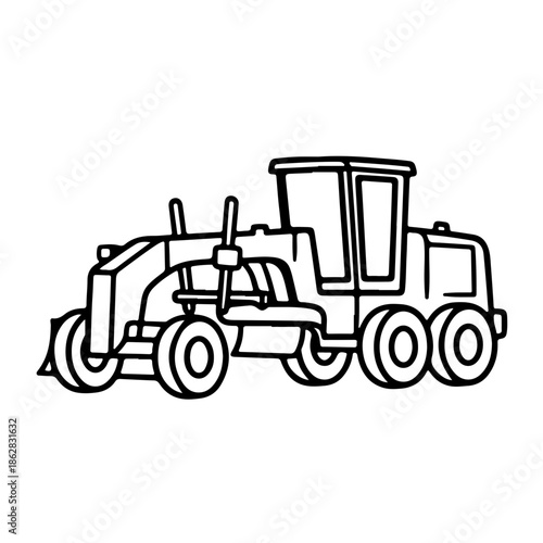 motor grader as a simple single icon logo, cartoon coloring page, one line art vector illustration, isolated on transparent background