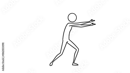 Dynamic stick figure man lunging forward with arms stretched out on an isolated white background.