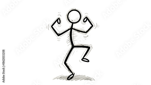 Energetic Stick Figure Dancing Joyfully with Dynamic Movement on Isolated White Background