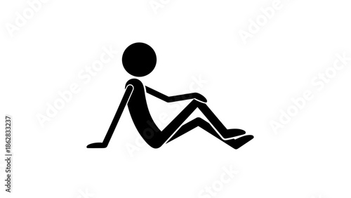 Stick Figure Character Sitting Cross-Legged and Relaxing on Isolated White Background