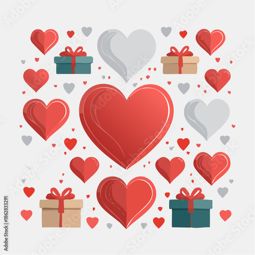 Valentine themed icon set featuring hearts, gifts, roses, chocolates, and love symbols. Flat vector icons suitable for websites, apps, infographics, and romantic design projects.