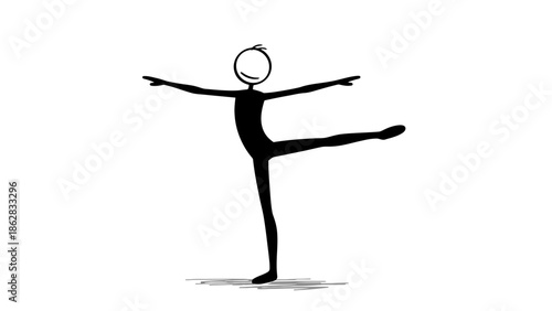 Stick Figure Character Practicing Balance or Yoga Pose on Isolated White Background