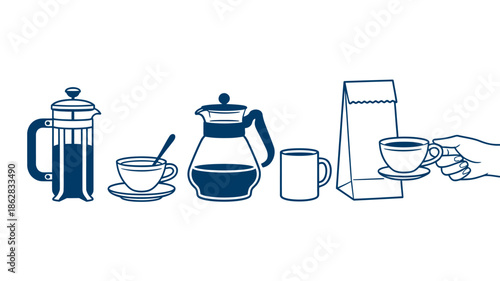 Coffee Brewing Equipment and Accessories Line Art Illustration