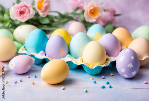 Colorful painted easter eggs