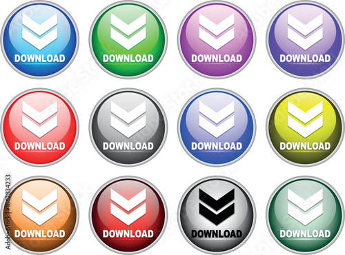 download button set for internet website use. Blue Download icon on isolated white background with shadow.