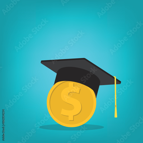 Education finance concept with graduation cap and dollar coin	