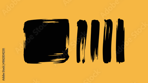 Bold Black Brush Strokes on Vibrant Yellow Background