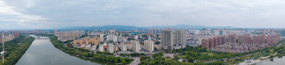 Naklejka premium China Linqu urban architecture and river landscape