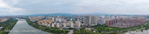 China Linqu urban architecture and river landscape