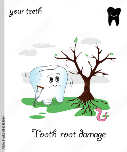 Funny teeth dentistry and health tooth root damage.eps