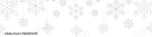 Minimalist Hanging Snowflake Border Design on White Background