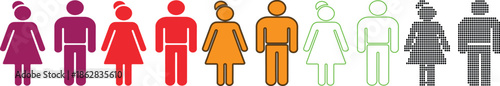 colorful people icons in different styles and colors standing in a row