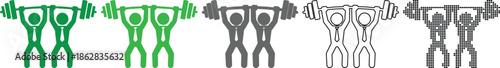 stick figures lifting dumbbells in different colors and styles together