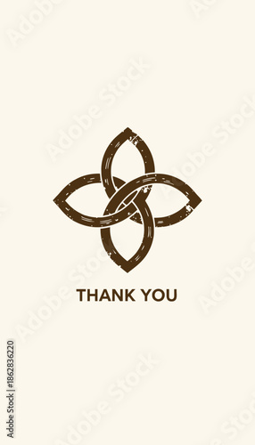 A Rustic Thank You Card with Interwoven Floral Design and Simple Words of Appreciation in Brown on a Light Background