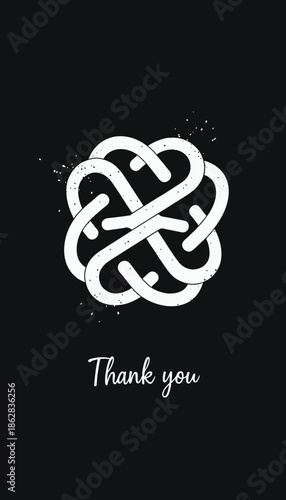 Intricate White Knot Design on Black Background with Splatter Effect and Thank You Text in Elegant Script Font