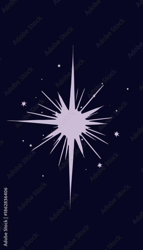 Fototapeta premium Radiant white star shining brightly in a dark night sky with sparkling smaller stars creating a celestial and cosmic ambiance of wonder and serenity