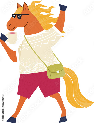 Stylish Anthropomorphic Horse Enjoying Coffee