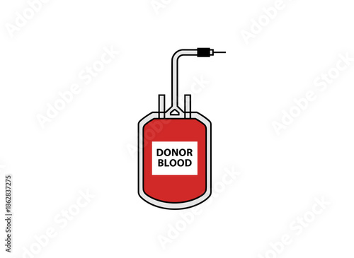 A donor blood bag with tube and label isolated on white background concept of medical transfusion and blood donation