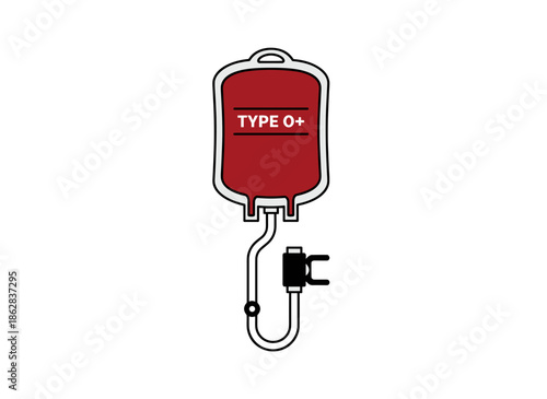 A donor blood bag labeled type o positive with tube isolated on white background concept of transfusion medicine and healthcare