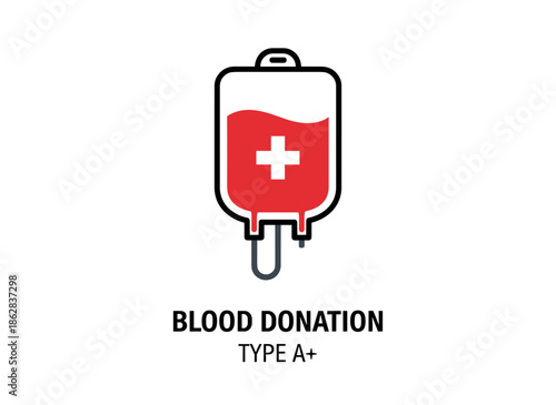A donor blood bag with medical cross symbol isolated on white background concept of blood donation and emergency care