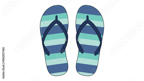 A simple top-down vector illustration of a pair of blue and turquoise striped flip-flops, perfect for summer and beach concepts.