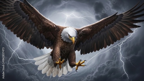 Majestic eagle soaring through stormy sky