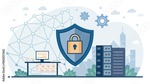 Secure data protection with shield and lock in modern office