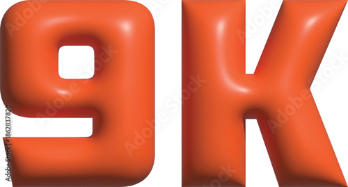 Bold 3d orange numbers nine and k