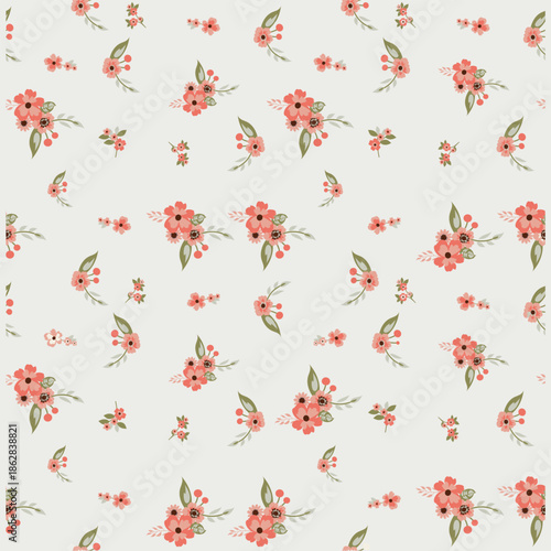 This all-over print features a vibrant and refreshing arrangement of summer flowers spread evenly across the entire surface. The repeating floral elements create a seamless and well-balanced pattern, 