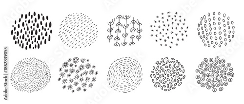 set of round abstract black backgrounds or patterns hand