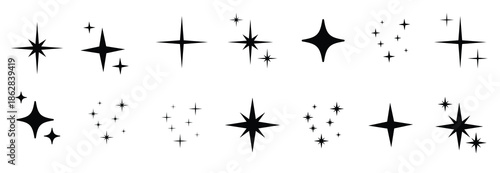Shine sparkle star icon set