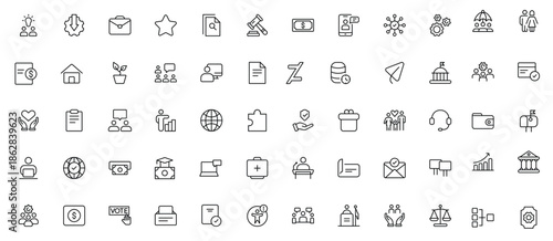 Set of Social Policy and Insuranceline icons. editable line icon collection related to education, insurance, law, goverment and more.