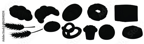 various breads set bakery pastry products vector cartoon