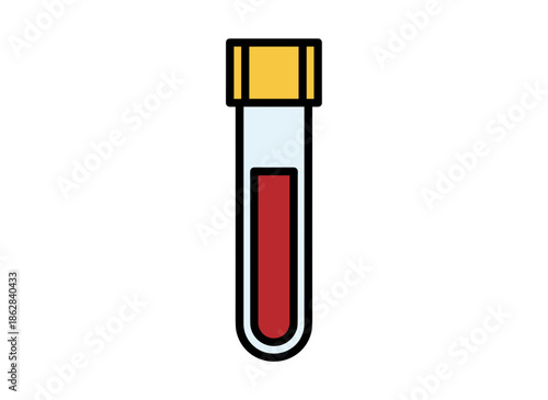 Single blood test tube with yellow cap isolated on white background concept of medical diagnostics