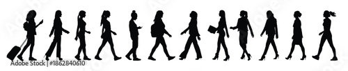 walking woman silhouettes in different poses
