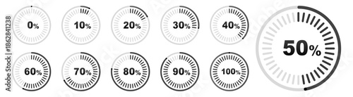 Set of loading and progress indicators, user interface bars spinners and percentage elements, clean modern vector design on transparent background