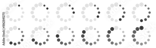 Set of vector loading icons, progress bars and status indicators for web interface, download and upload elements, clean UI collection on transparent background