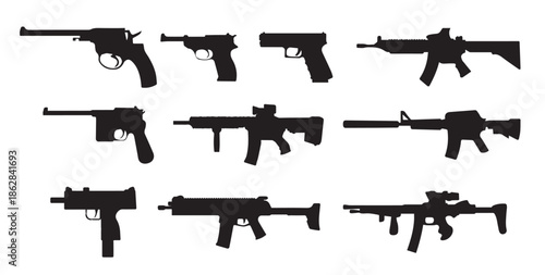 set of various weapons silhouettes