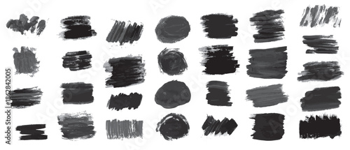Sketch Scribble Smear. Big set of black ink brush stroke and pencil drawing. Grunge rough dirty background. Vector illustration.