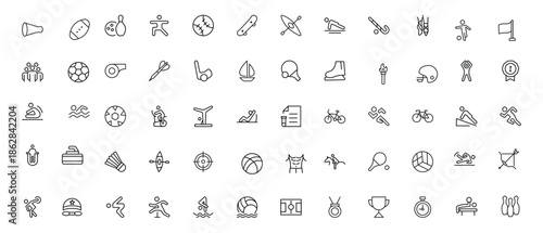 Sports and outdoor activities line icon set. Outline icon collection related to outdoor sports.