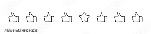 Collection of thumbs up icons and star symbols for rating and approval