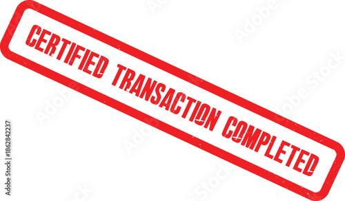 A red stamp indicating a certified transaction has been successfully completed on a white background