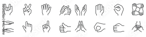 Hand icon set in thin line style