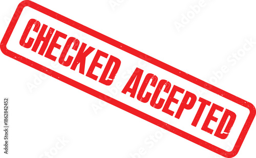 A close-up view of a red checked accepted stamp on a white background with bold letters.