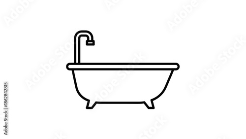 Black line art clawfoot bathtub faucet.