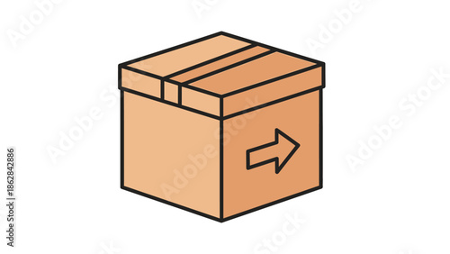 Brown cardboard parcel box with arrow.