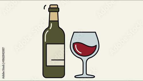 Bottle of wine and glass.